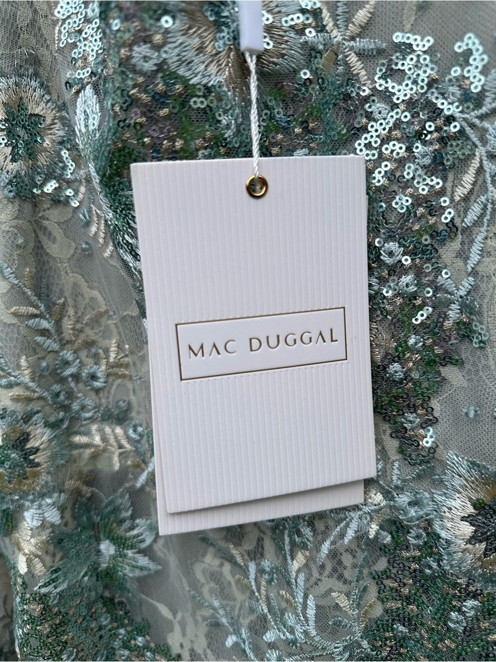 NWT Mac Duggal 67539 Embroidered Sequin Lace Evening Gown Sage Silver Size 20 - Picture 3 of 13